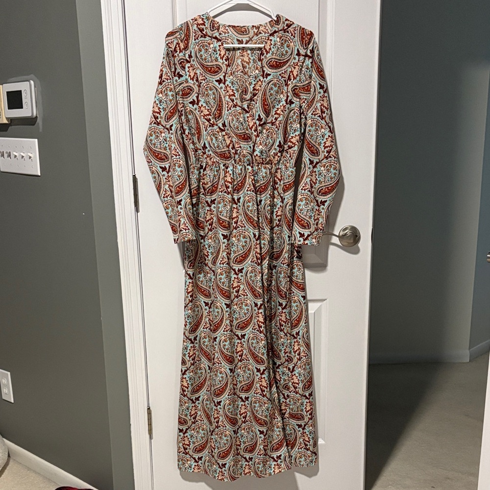 Paisley Print Long Sleeve Maxi Dress - Boutique